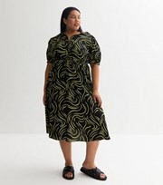 New Look Curves Black Doodle Print Puff Sleeve Midi Shirt Dress